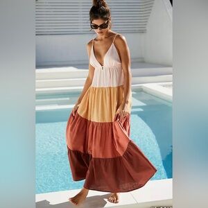 Anthropologie Colourblock Drama Maxi tiered Dress Women’s Sz M